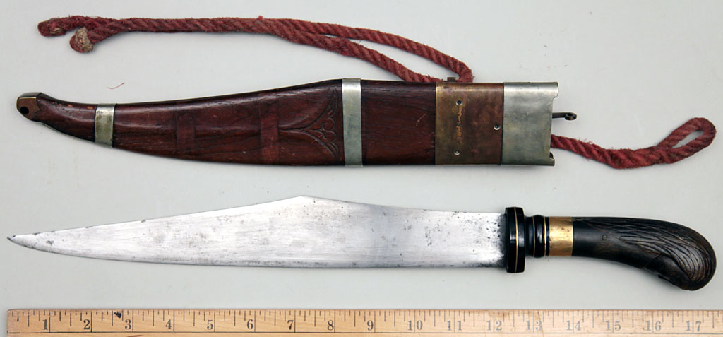 Philippine Bolo Knife with Figural Carved Horn Hilt & Sheath