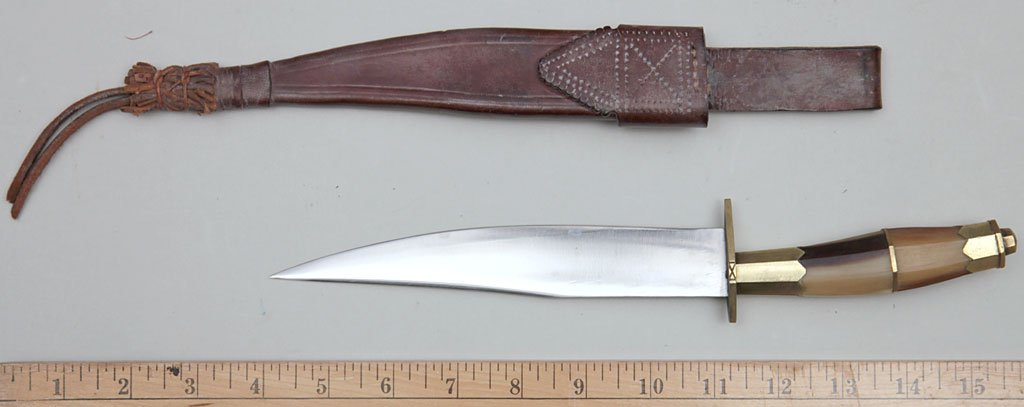 Philippine Bowie Knife with Leather Sheath, 20th Century