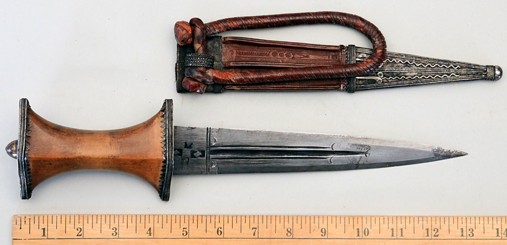 Sudanese Arm Dagger and Sheath with Silver Trim