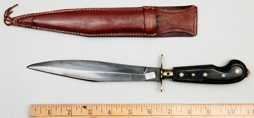 Philippine Dagger with Brass and Horn Hilt and Leather Sheath